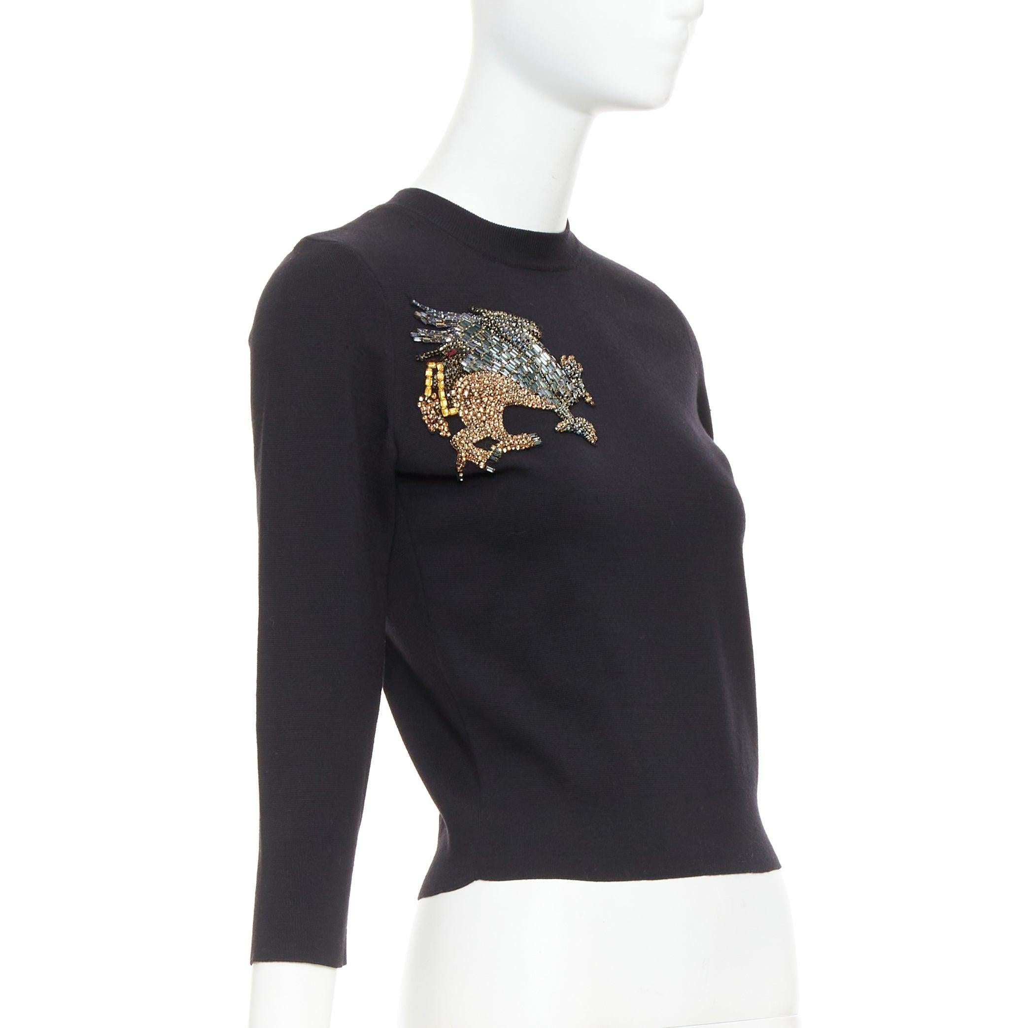 ALEXANDER MCQUEEN 2017 Wolle Mythical Creature strassbesetzter Pullover XS (Schwarz) im Angebot
