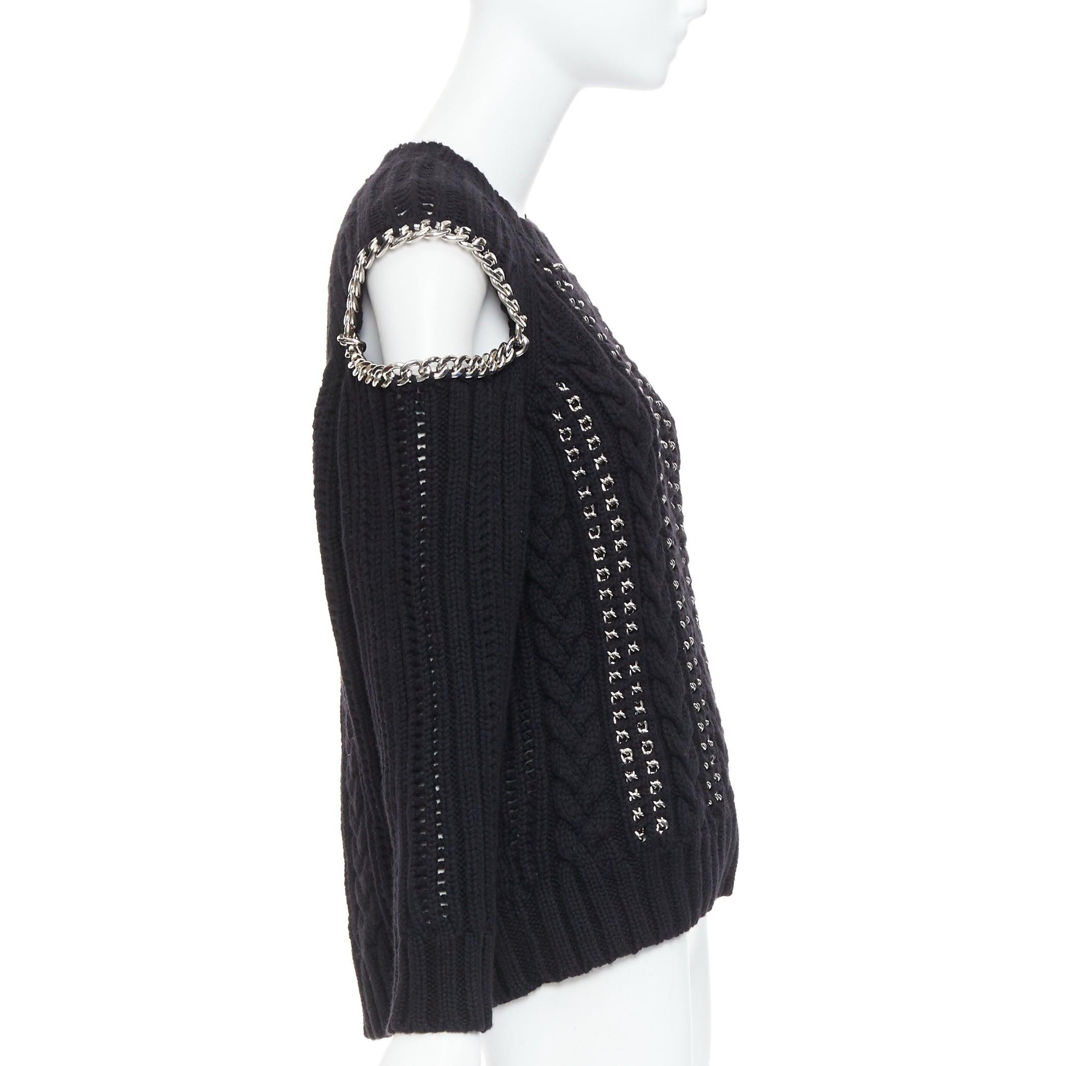 ALEXANDER MCQUEEN 2018 100% cashmere silver chain cold shoulder sweater S In Excellent Condition For Sale In Hong Kong, NT