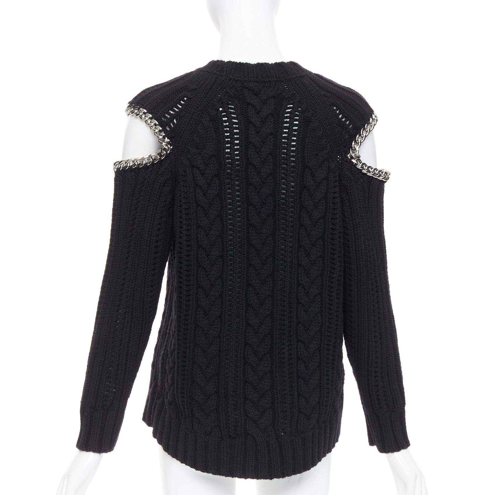 Women's ALEXANDER MCQUEEN 2018 100% cashmere silver chain cold shoulder sweater S For Sale