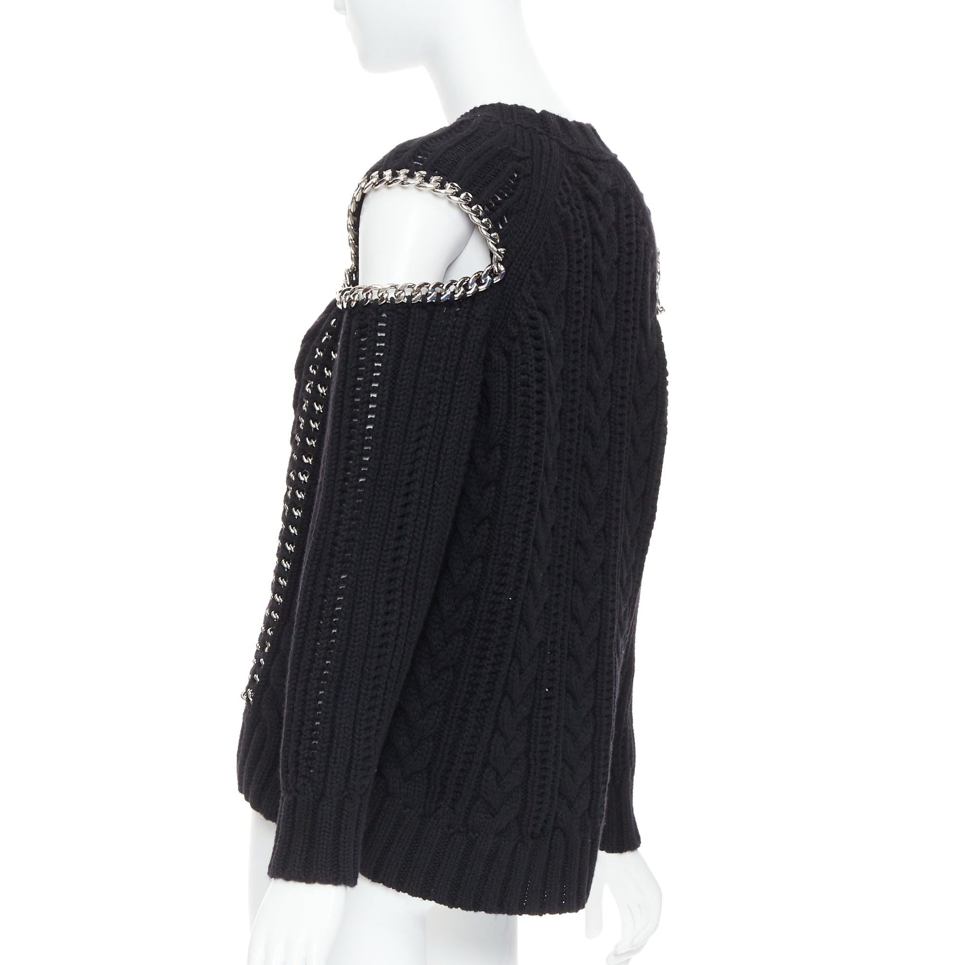 ALEXANDER MCQUEEN 2018 100% cashmere silver chain cold shoulder sweater S For Sale 1