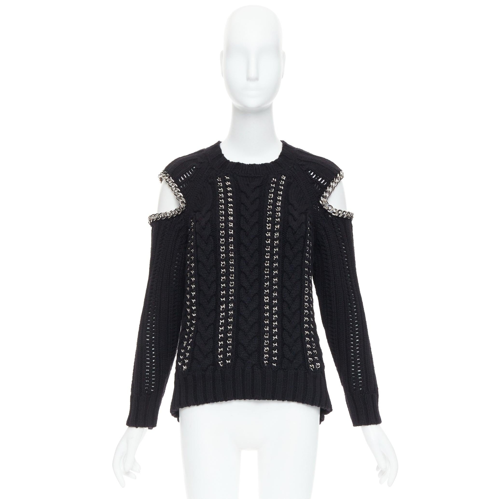 ALEXANDER MCQUEEN 2018 100% cashmere silver chain cold shoulder sweater S For Sale 4