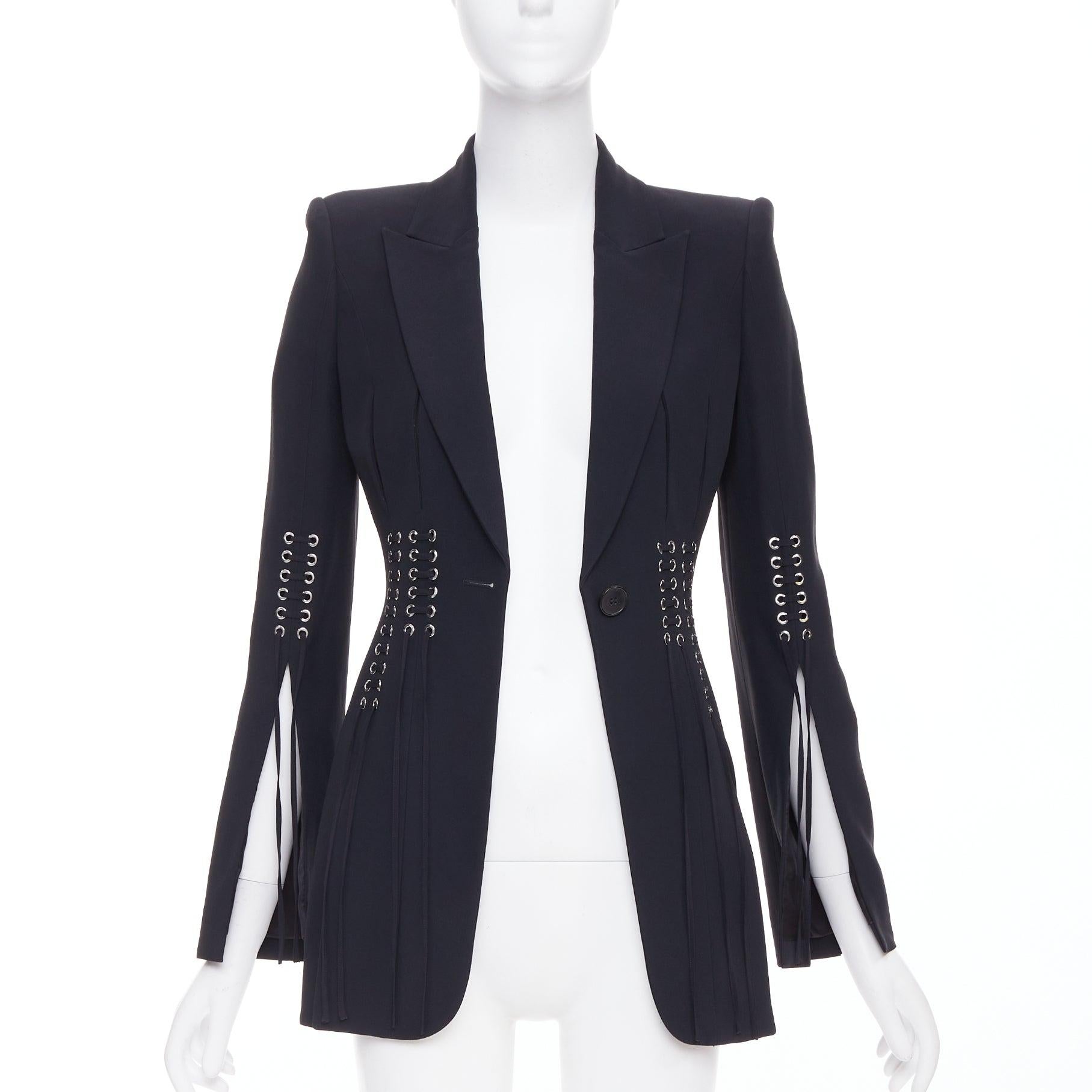 ALEXANDER MCQUEEN 2018 blazer ajustado negro con detalle de cordón ojal IT38 XS Negro en venta