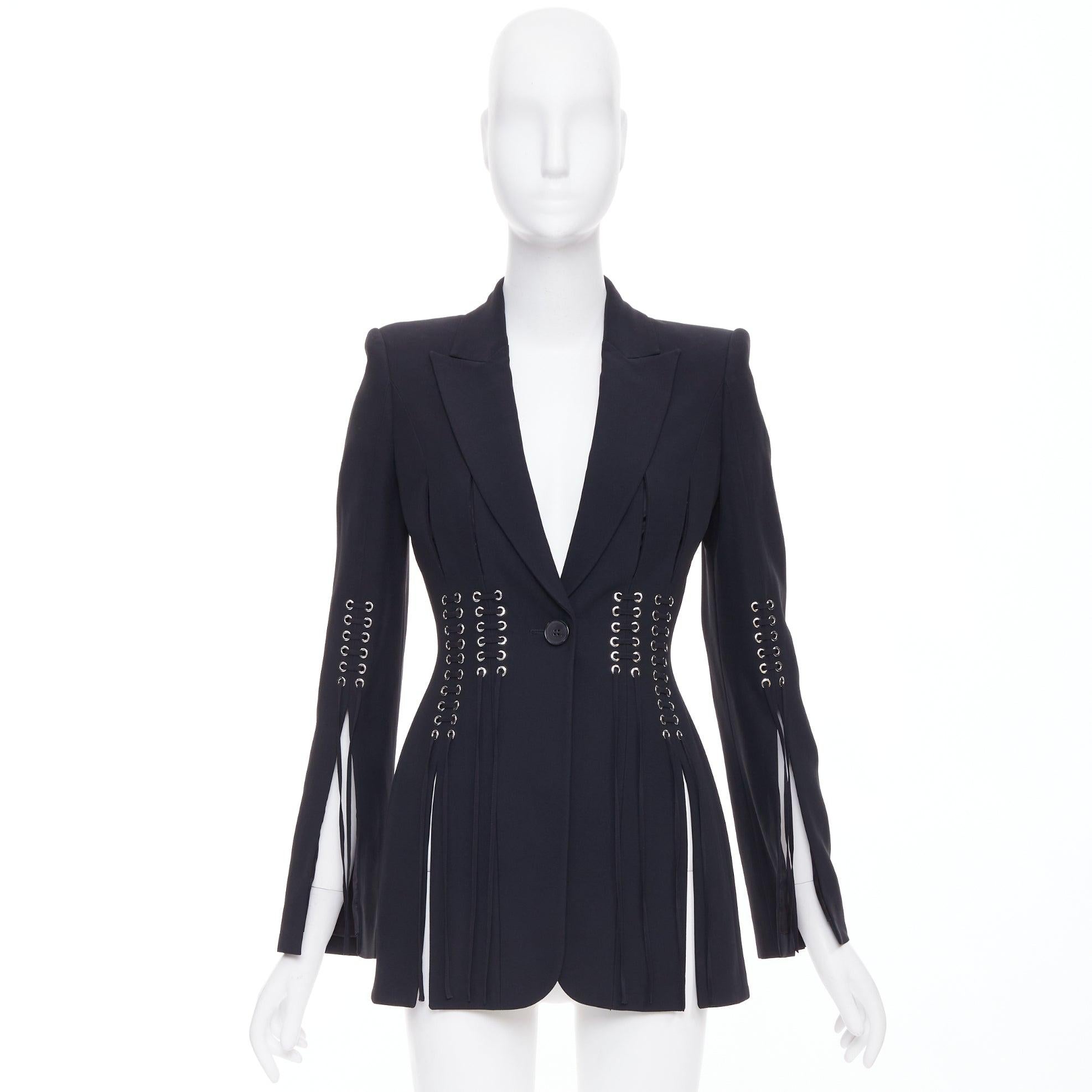De las mujeres ALEXANDER MCQUEEN 2018 blazer ajustado negro con detalle de cordón ojal IT38 XS en venta