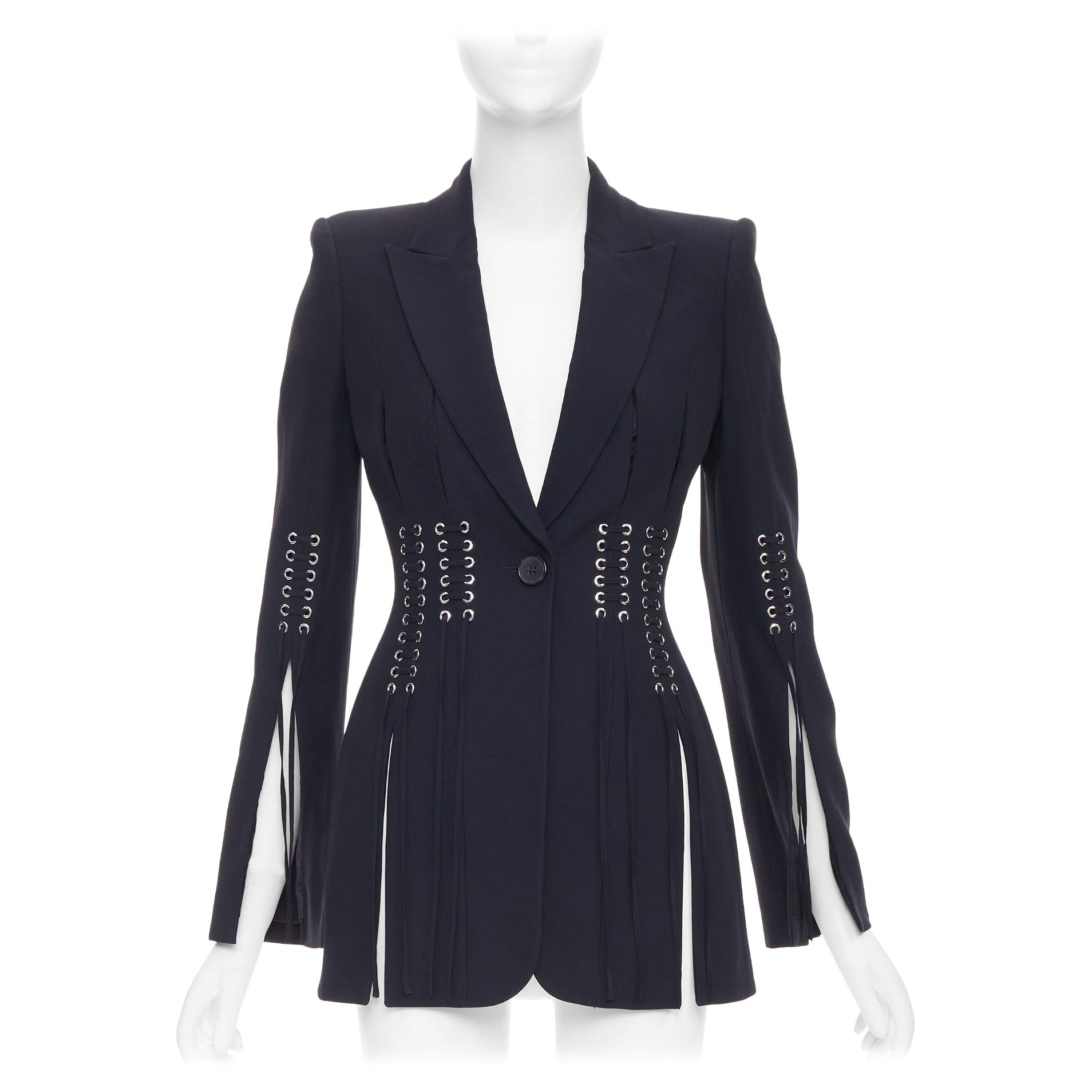 ALEXANDER MCQUEEN 2018 blazer ajustado negro con detalle de cordón ojal IT38 XS en venta