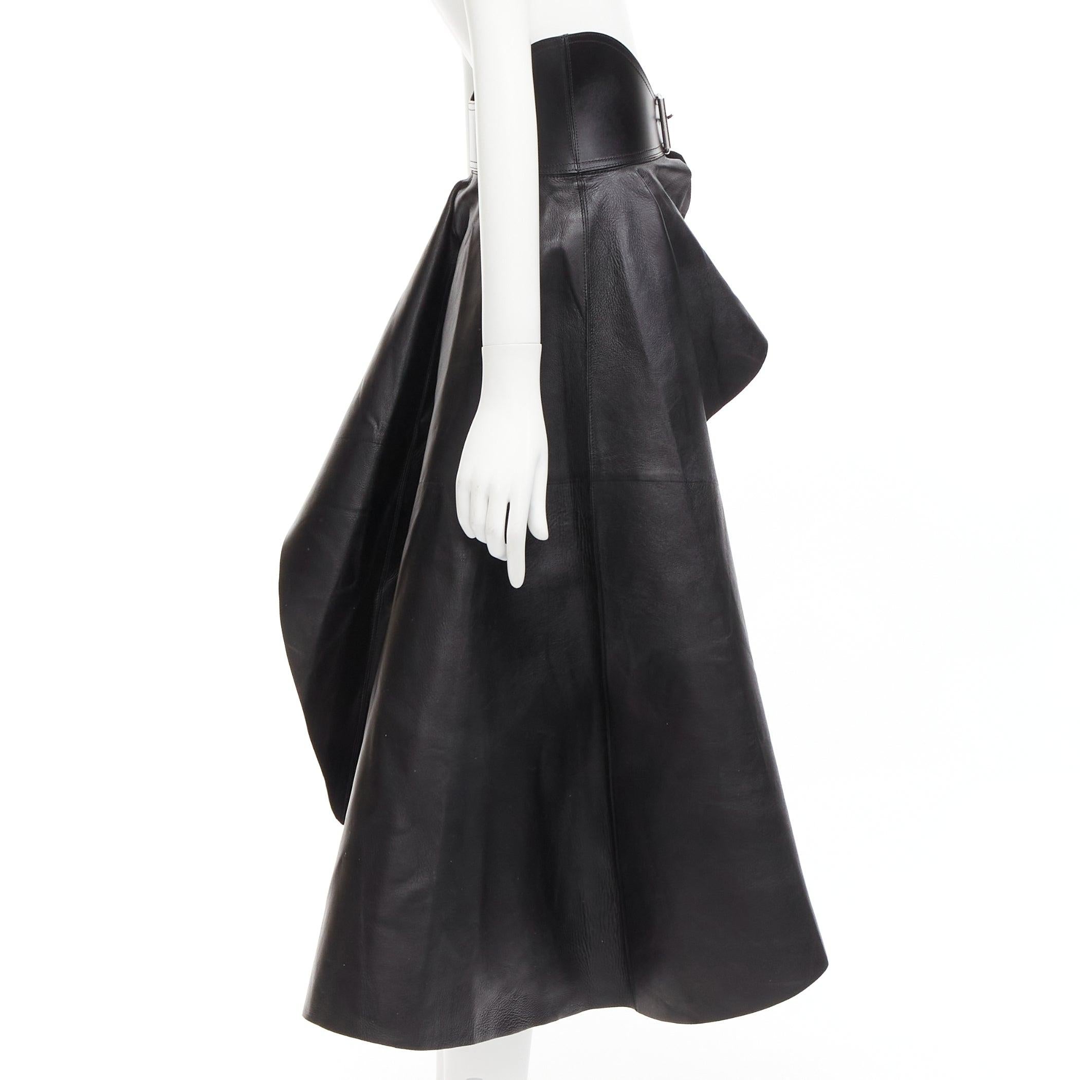 Women's ALEXANDER MCQUEEN 2018 black lambskin leather asymmetric train corset belt IT40