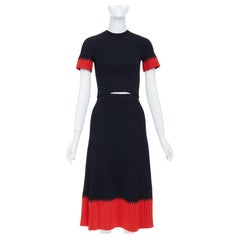 ALEXANDER MCQUEEN 2018 black red chevron bicolor rib knit crop top skirt set XS