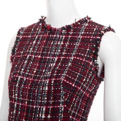 ALEXANDER MCQUEEN 2018 red black tartan tweed front slit shift dress IT38 XS