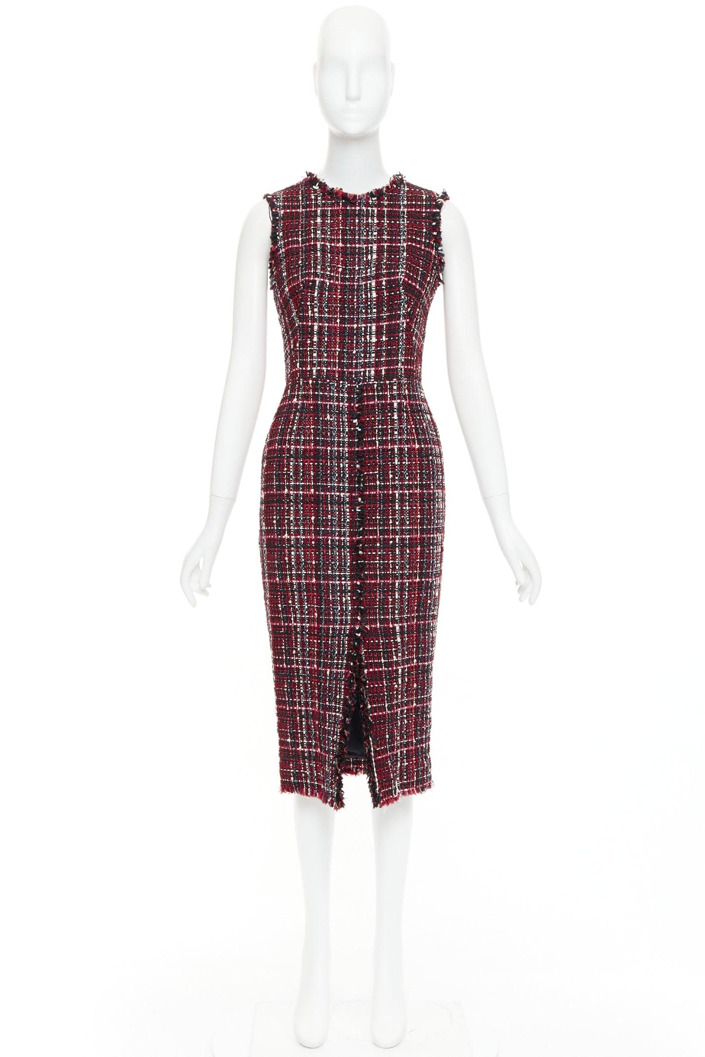 Alexander McQueen 2018 rosso nero tartan tweed con spacco frontale IT38 XS in vendita 4