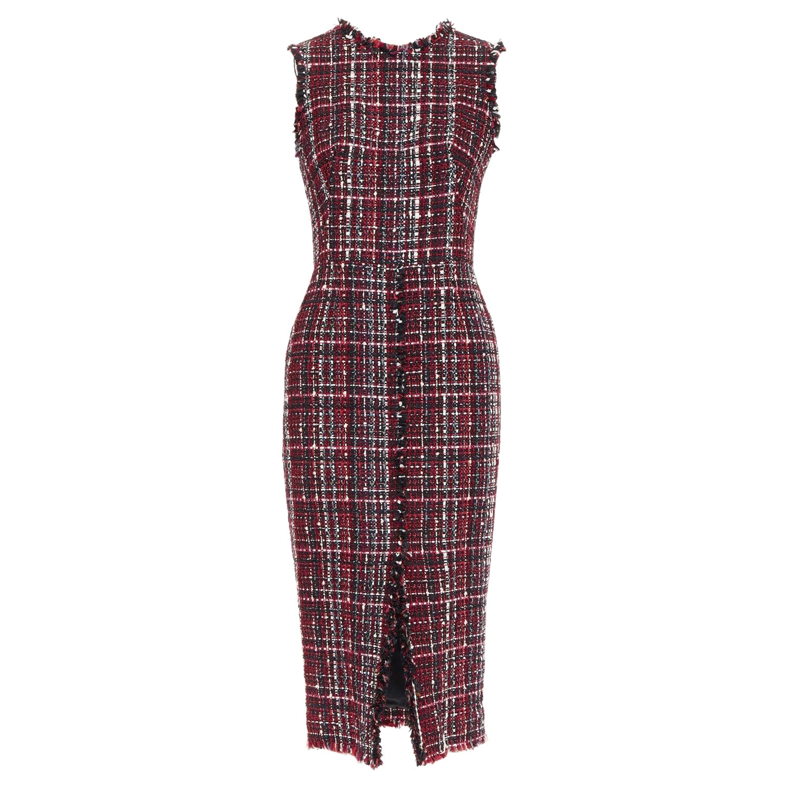 Alexander McQueen 2018 rosso nero tartan tweed con spacco frontale IT38 XS in vendita