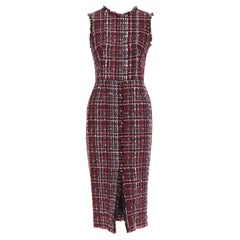 ALEXANDER MCQUEEN 2018 red black tartan tweed front slit shift dress IT38 XS