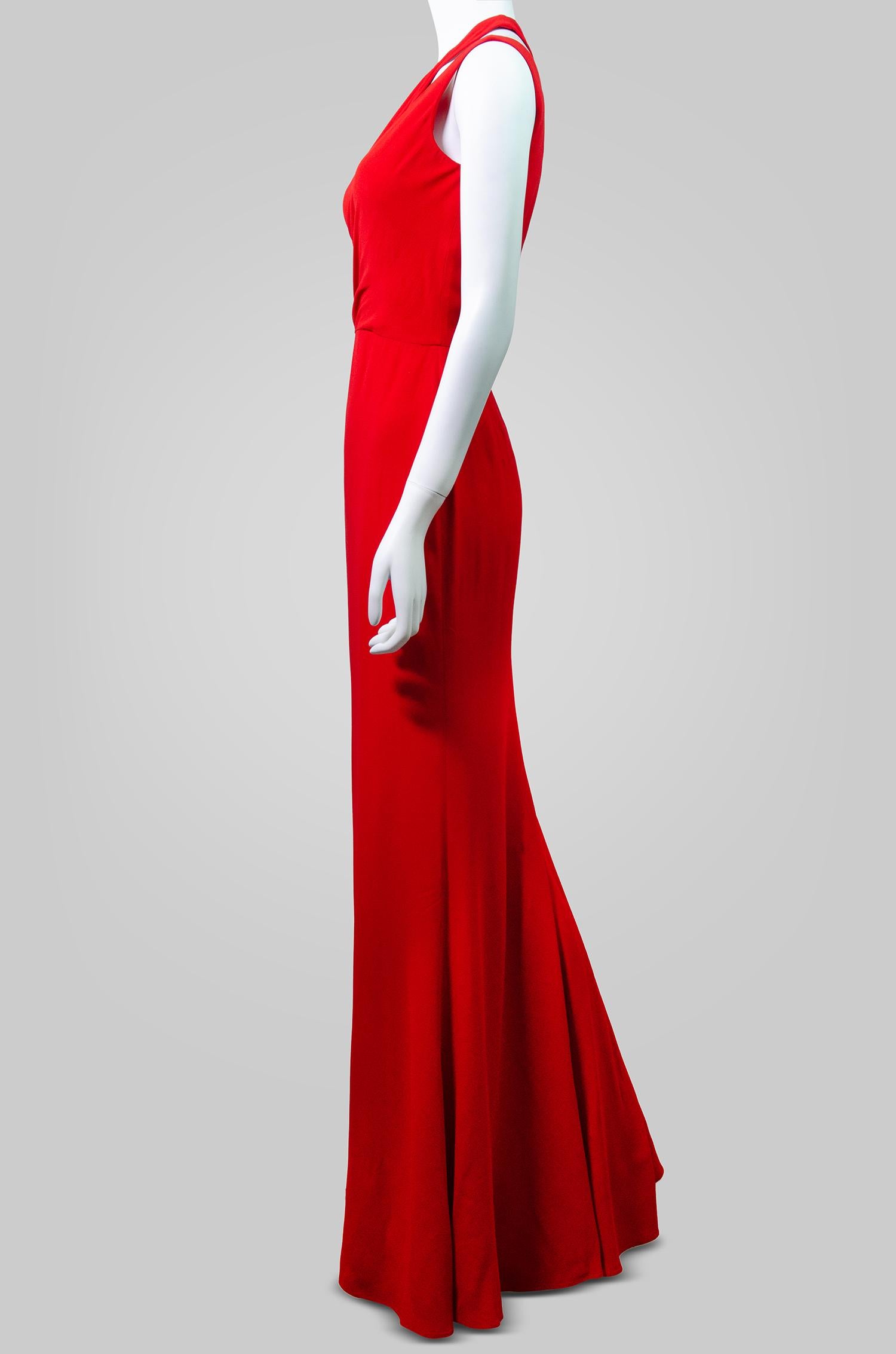 ALEXANDER MCQUEEN 2018 Red Cut-Out Gown XS For Sale 1