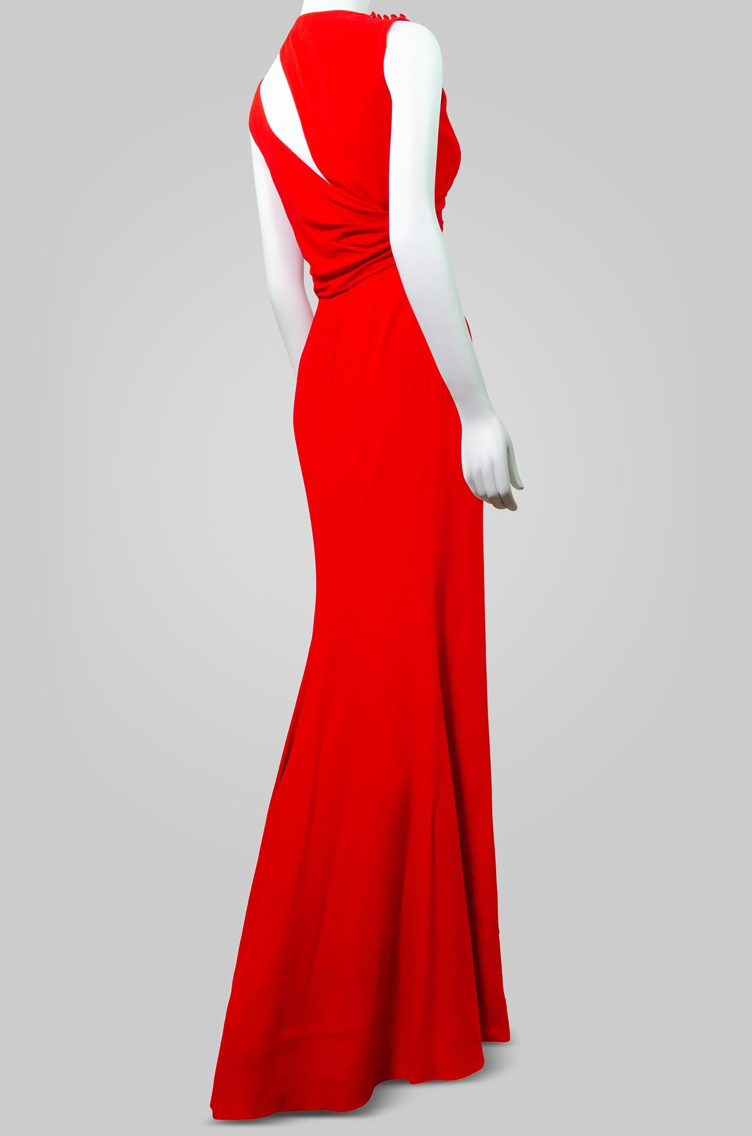 ALEXANDER MCQUEEN 2018 Red Cut-Out Gown XS For Sale 4
