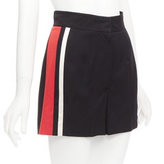 ALEXANDER MCQUEEN 2018 red white stripe black virgin wool wide shorts IT38 XS