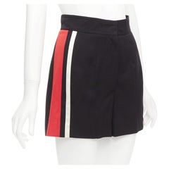 ALEXANDER MCQUEEN 2018 red white stripe black virgin wool wide shorts IT38 XS