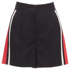 ALEXANDER MCQUEEN 2018 red white stripe black virgin wool wide shorts IT38 XS