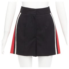 ALEXANDER MCQUEEN 2018 red white stripe black virgin wool wide shorts IT38 XS