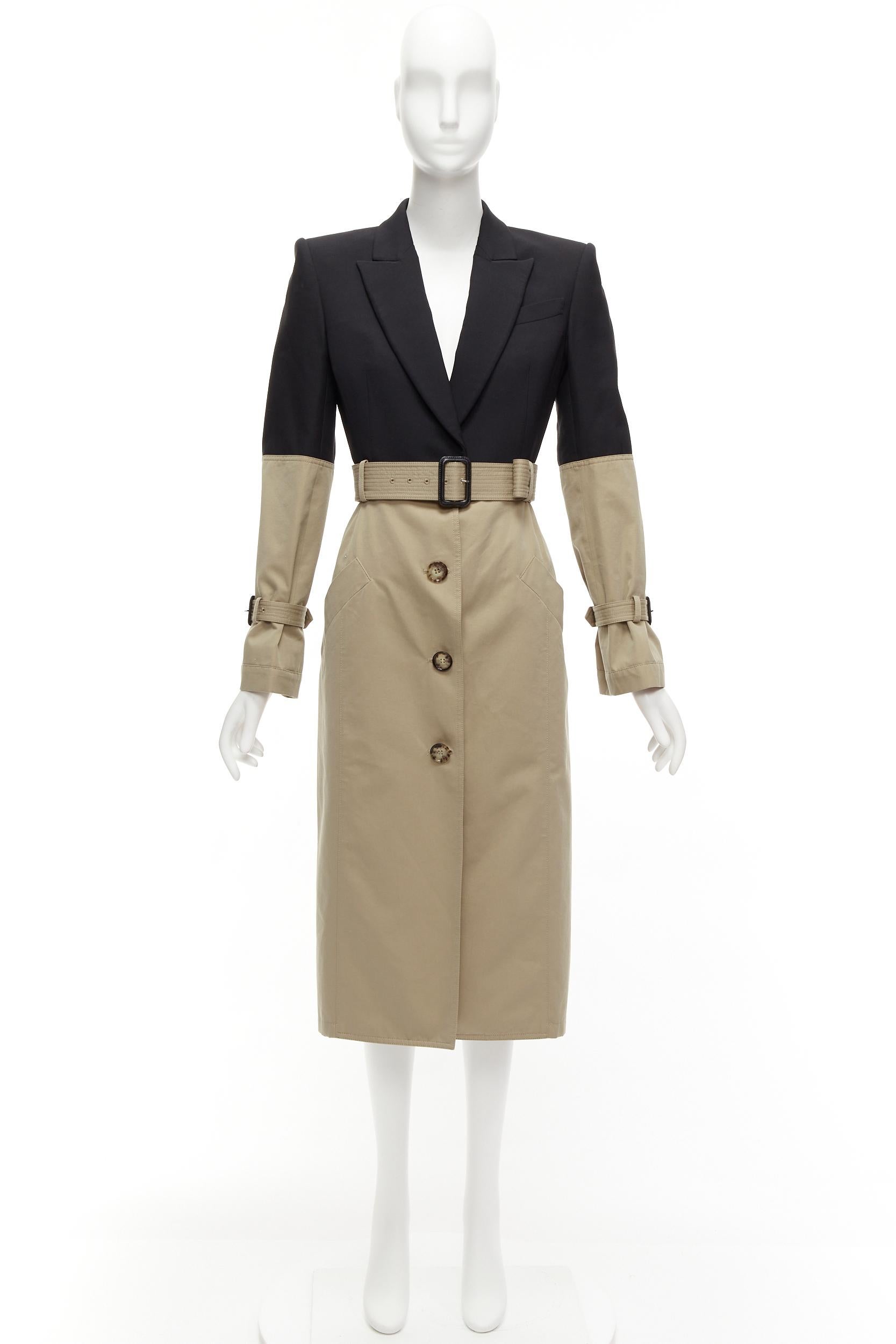 ALEXANDER MCQUEEN 2018 Runway black blazer beige trench hybrid coat IT40 S 5