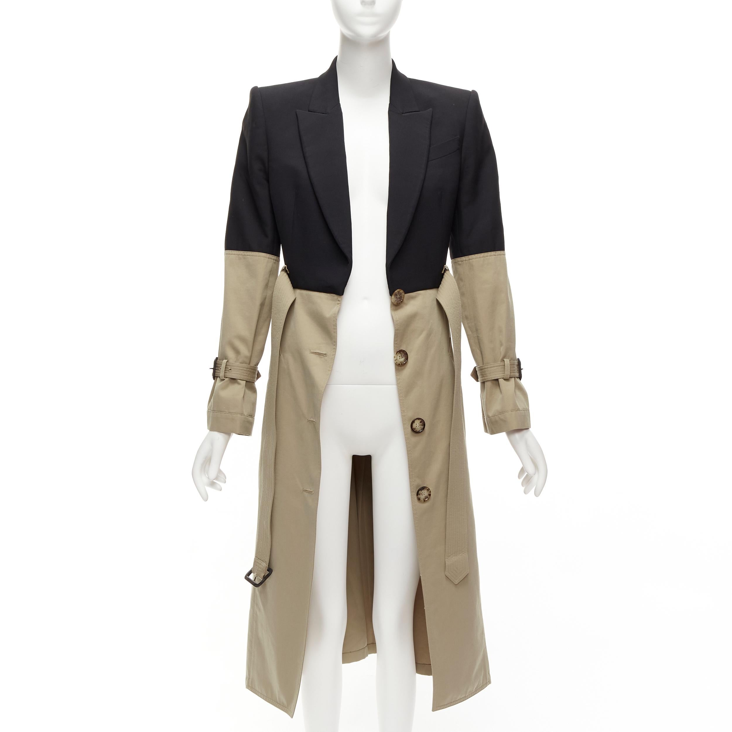 ALEXANDER MCQUEEN 2018 Runway black blazer beige trench hybrid coat IT40 S In Good Condition For Sale In Hong Kong, NT