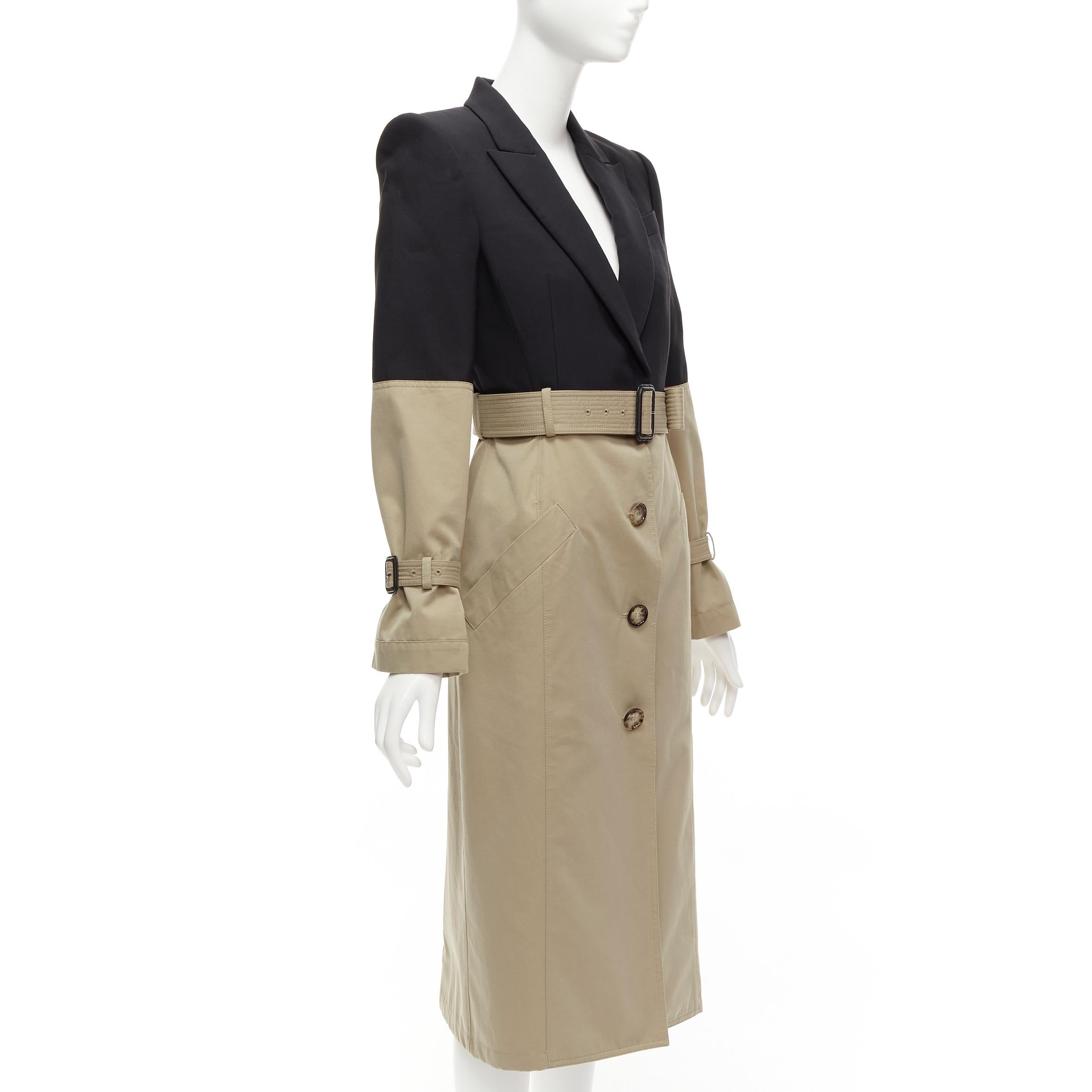 ALEXANDER MCQUEEN 2018 Runway black blazer beige trench hybrid coat IT40 S In Good Condition In Hong Kong, NT