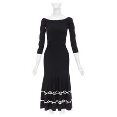 ALEXANDER MCQUEEN 2018 viscose knit scalloped openwork bateau neck midi dress S