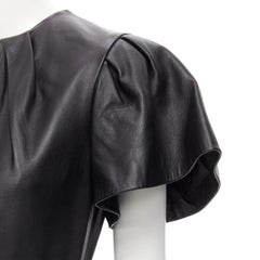 ALEXANDER MCQUEEN 2019 black leather flutter sleeve peplum flute dress IT42 M