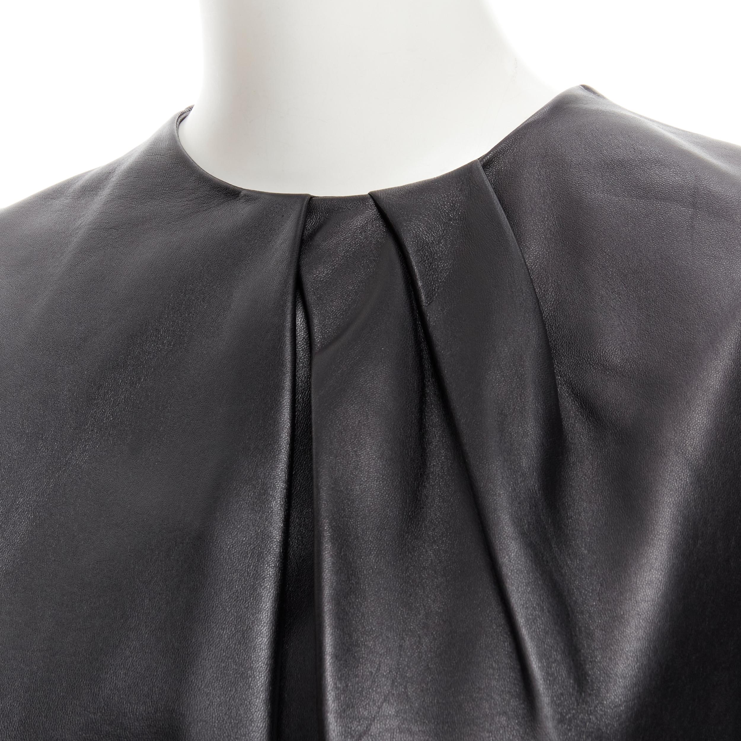 Women's ALEXANDER MCQUEEN 2019 black leather flutter sleeve peplum flute dress IT42 M