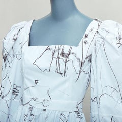 ALEXANDER MCQUEEN 2019 black sketch illustration print puff sleeve dress IT38 XS