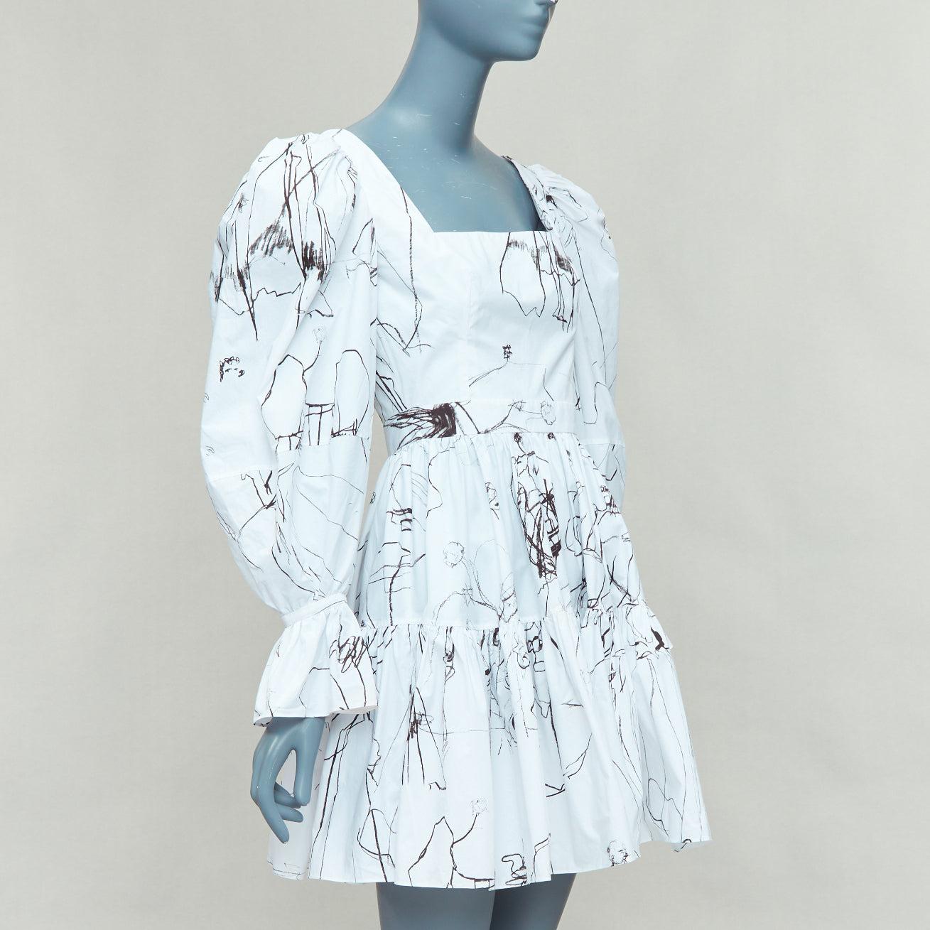 ALEXANDER MCQUEEN 2019 vestido negro de manga abullonada con estampado de ilustración de bocetos IT38 XS Negro en venta