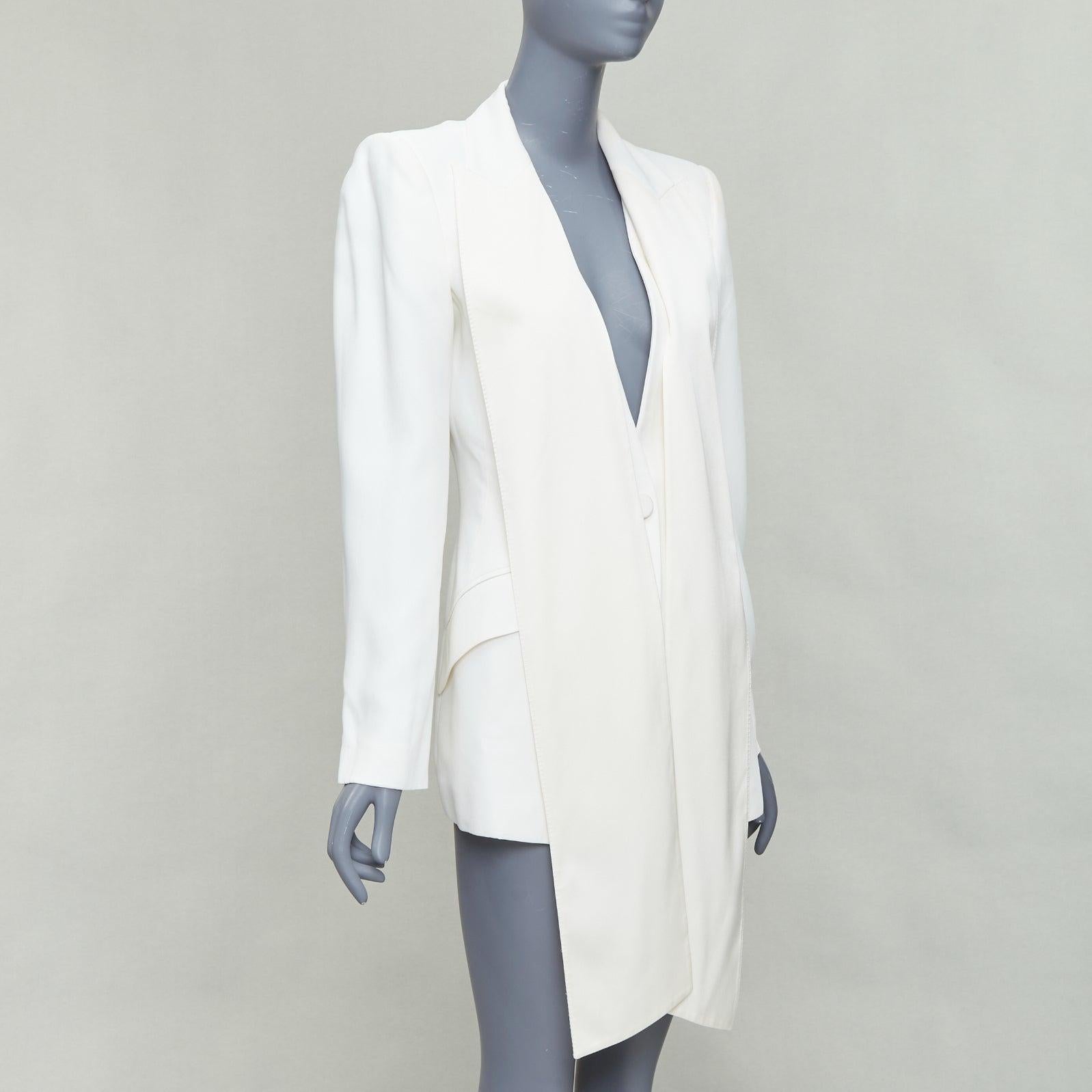 Gris ALEXANDER MCQUEEN 2019 - Veste blazer de smoking longue en soie crème IT42 M en vente