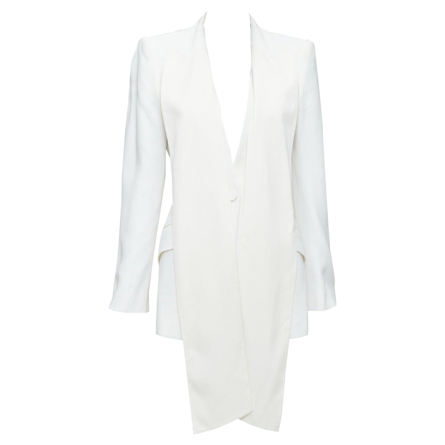 Alexander McQueen 2019 crema pannello di seta giacca lunga da smoking blazer IT42 M. in vendita