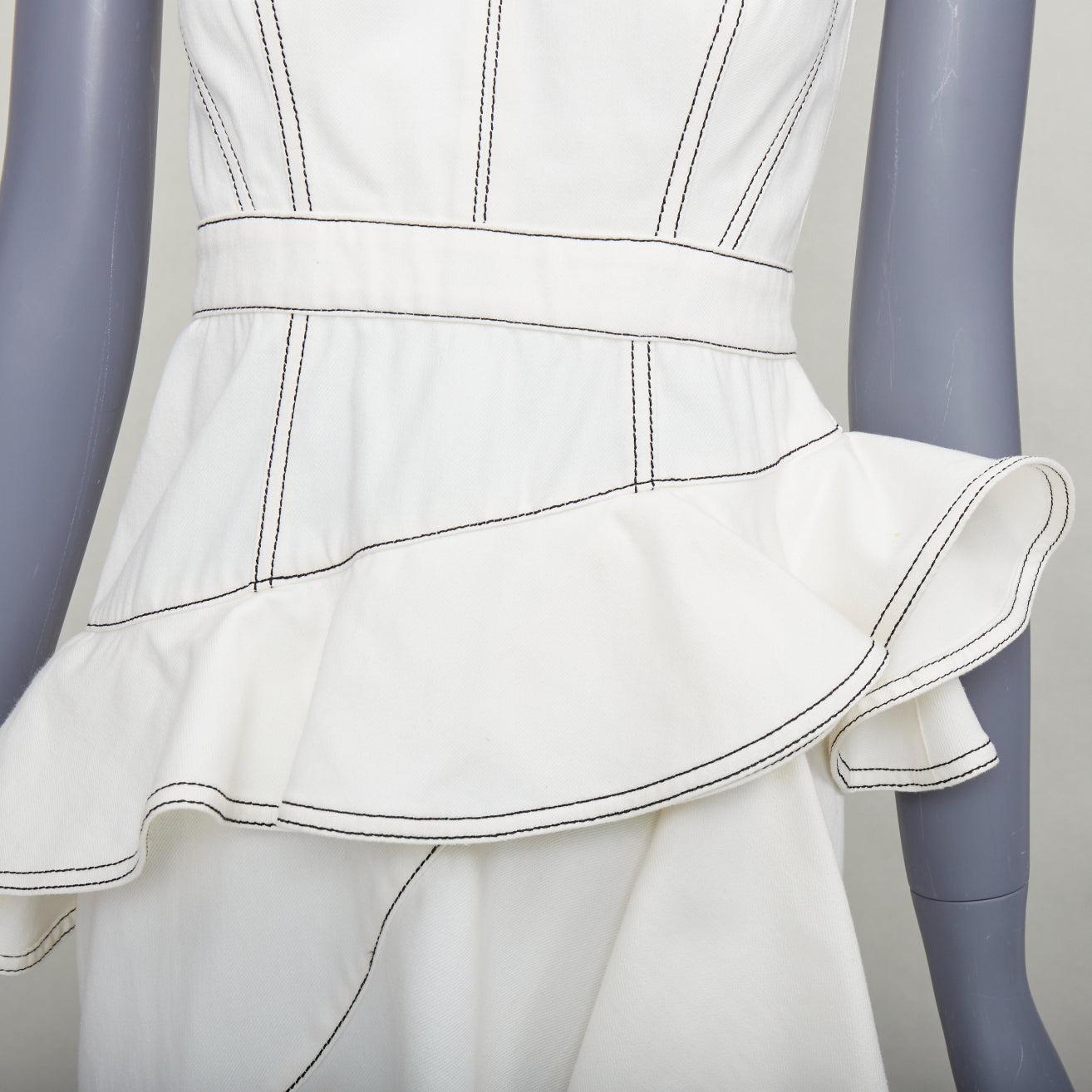 Alexander McQueen 2019 crema denim nero topstitch volant peplum midi dress IT40 M.
Riferimento: CC/A00454
Marchio: Alexander McQueen
Designer: Sarah Burton
Model No: 610635QMAAU9005
Collezione: 2019
Materiale: Cotone
Colore: Crema, Nero
Modello: