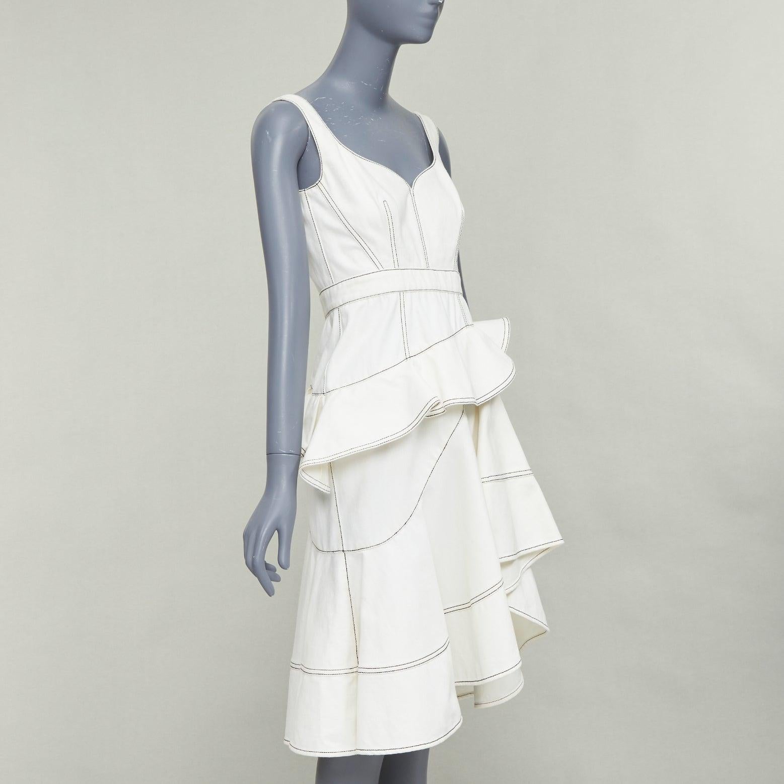 Nero Alexander McQueen 2019 abito midi in denim nero con impunture, volant e peplo IT40 M. in vendita