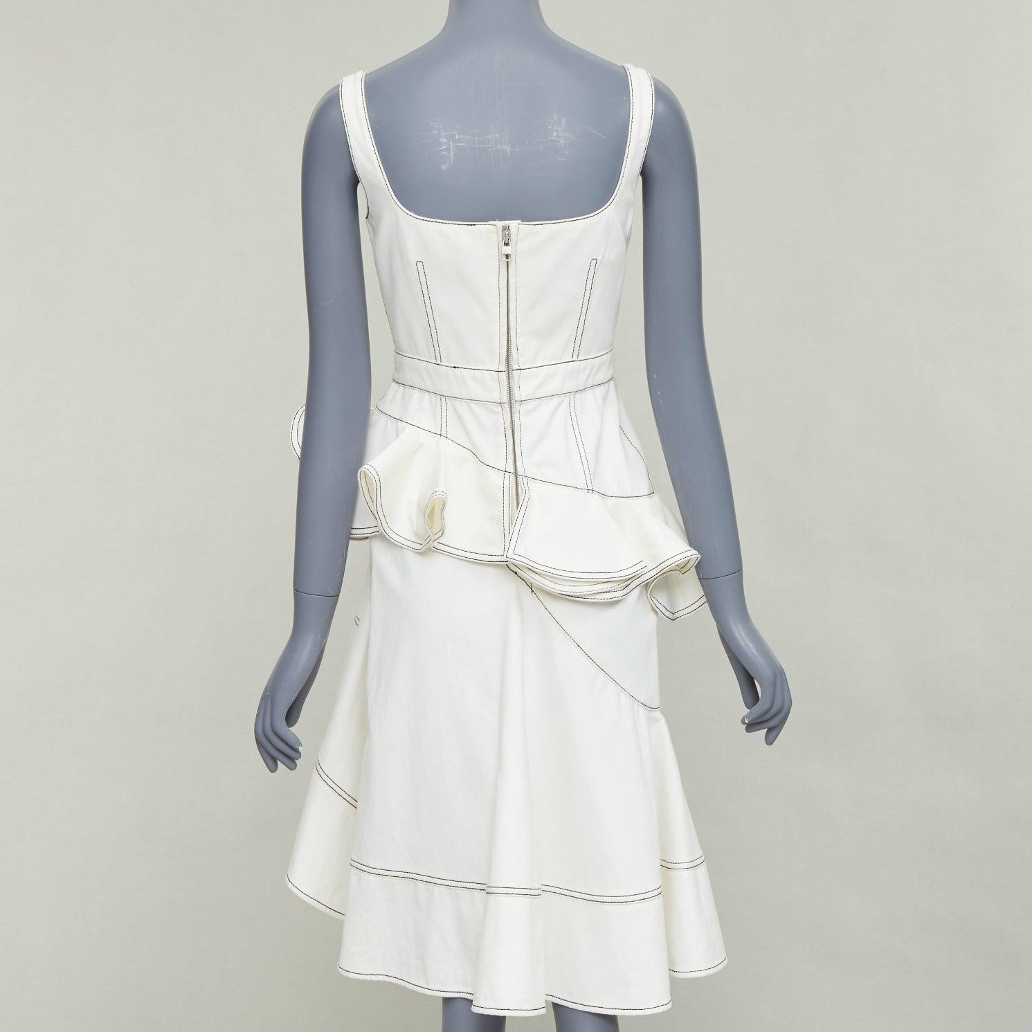 Donna Alexander McQueen 2019 abito midi in denim nero con impunture, volant e peplo IT40 M. in vendita