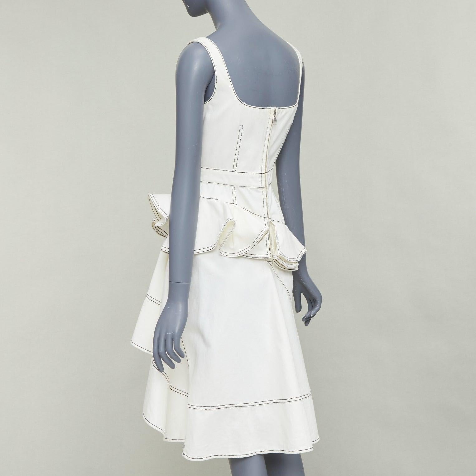 Alexander McQueen 2019 abito midi in denim nero con impunture, volant e peplo IT40 M. in vendita 1