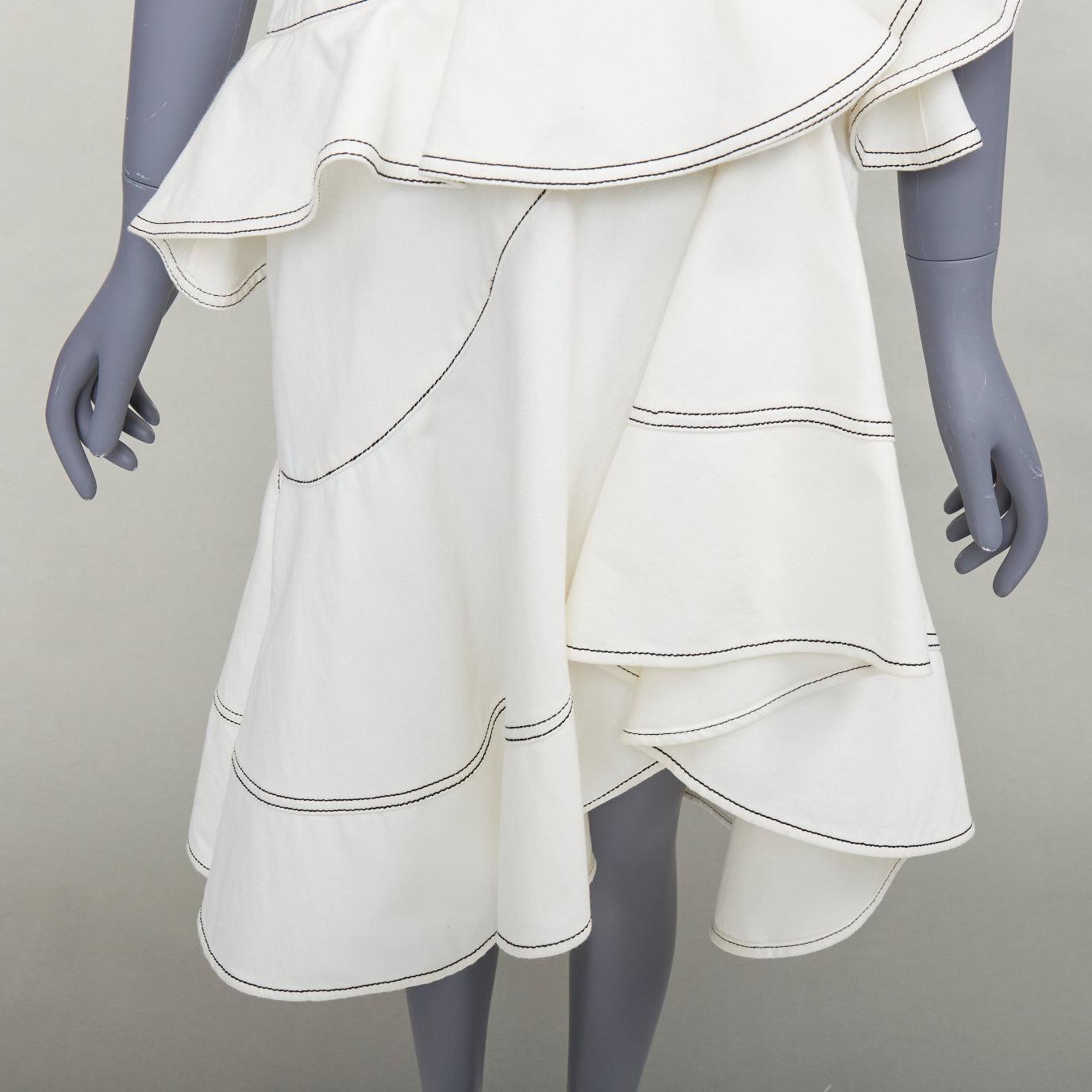 Alexander McQueen 2019 abito midi in denim nero con impunture, volant e peplo IT40 M. in vendita 2