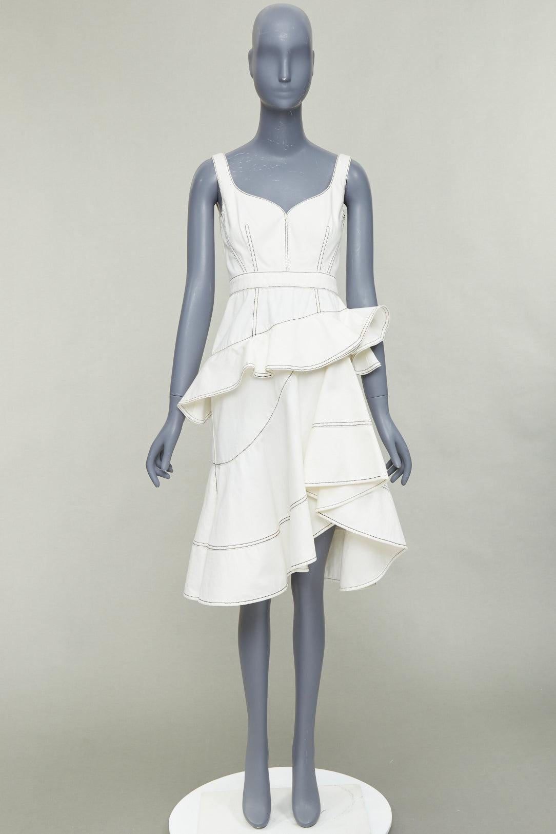 Alexander McQueen 2019 abito midi in denim nero con impunture, volant e peplo IT40 M. in vendita 4