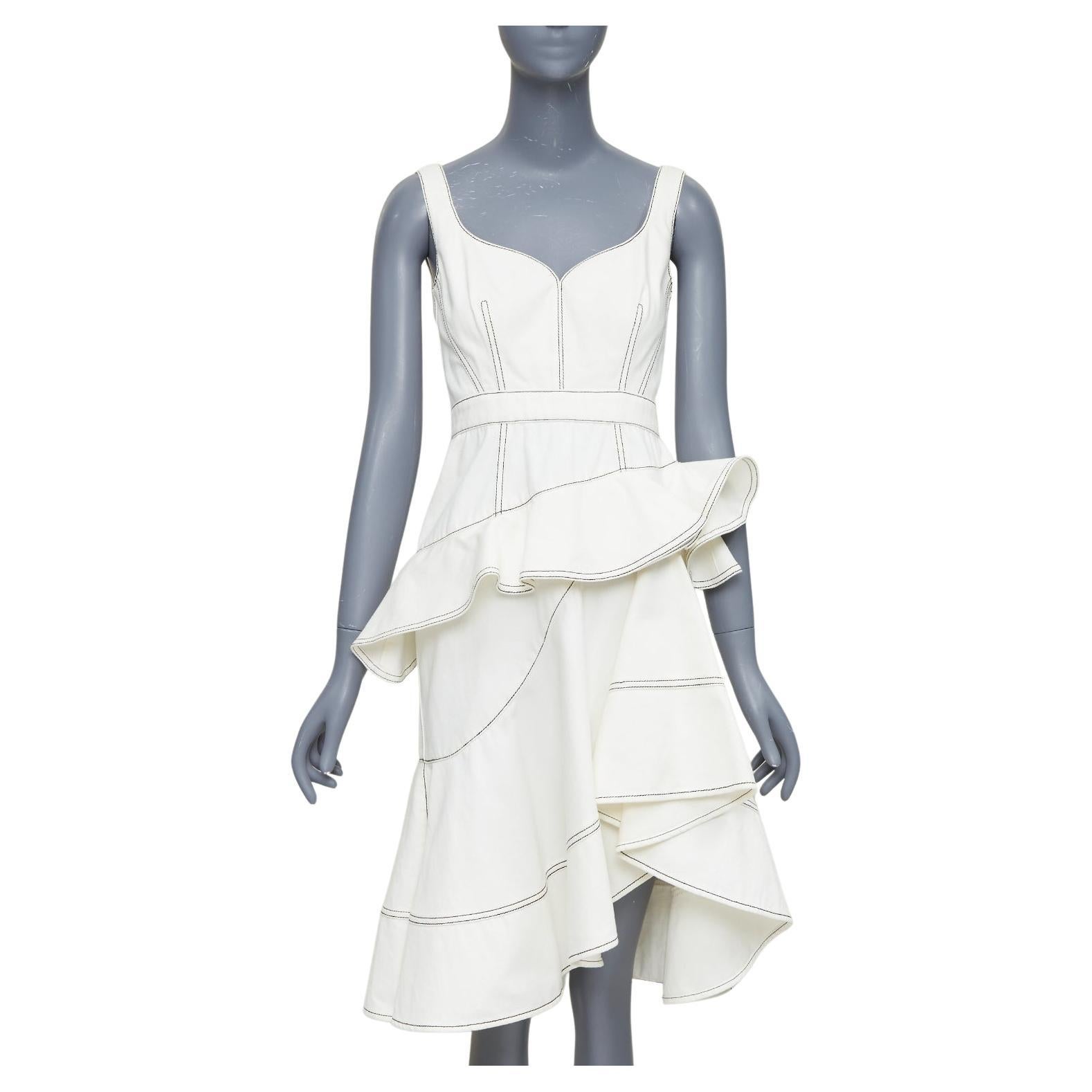 Alexander McQueen 2019 abito midi in denim nero con impunture, volant e peplo IT40 M. in vendita