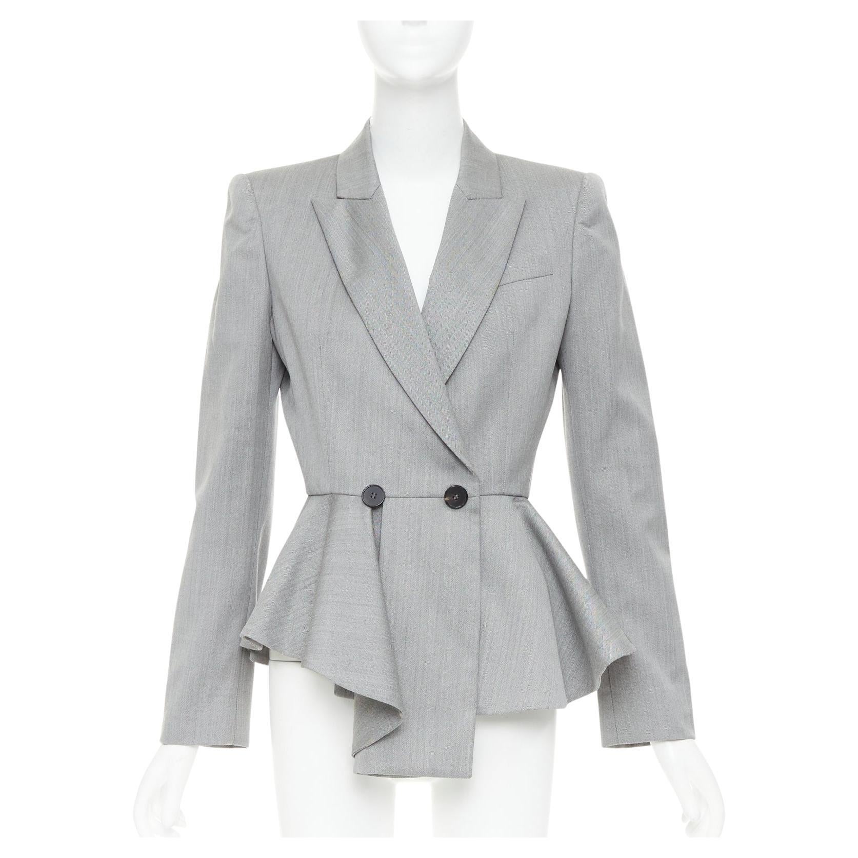 ALEXANDER MCQUEEN 2019 grey wool fuchsia pink lined peplum blazer jacket IT42 M