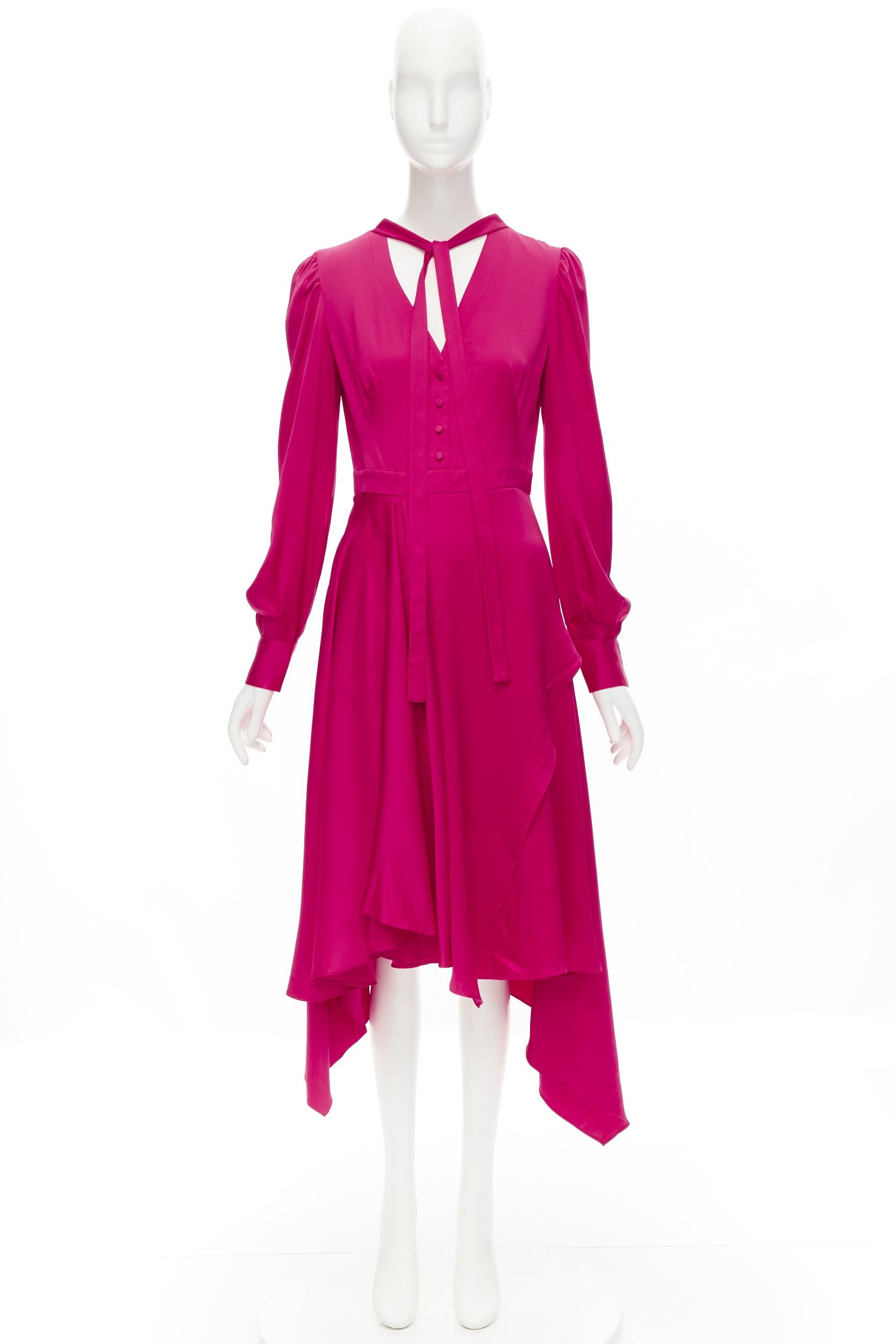 ALEXANDER MCQUEEN 2019 - Robe en soie rose à manches bouffantes et jupe drapée à nœud papillon IT42 en vente 5