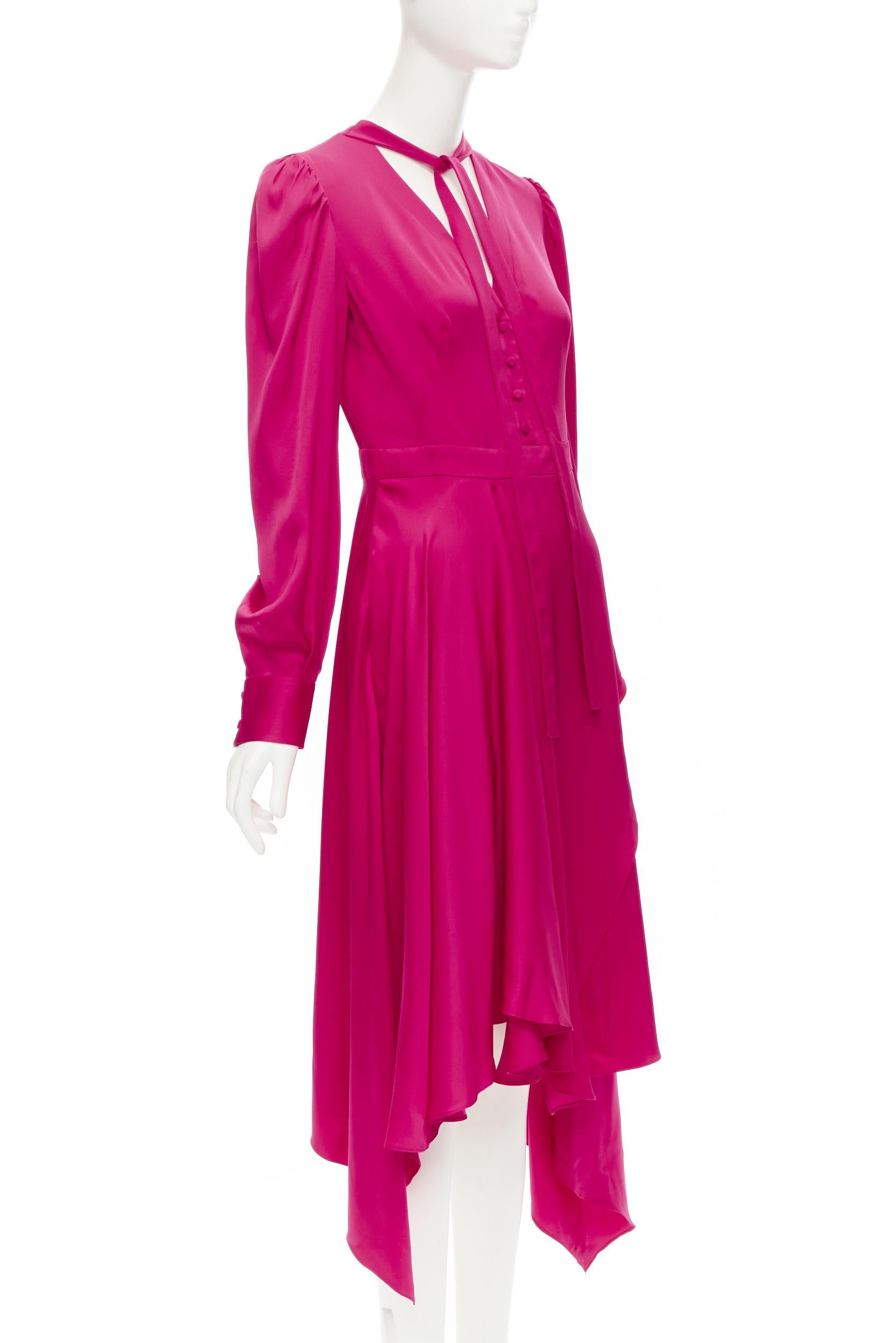 Rose ALEXANDER MCQUEEN 2019 - Robe en soie rose à manches bouffantes et jupe drapée à nœud papillon IT42 en vente