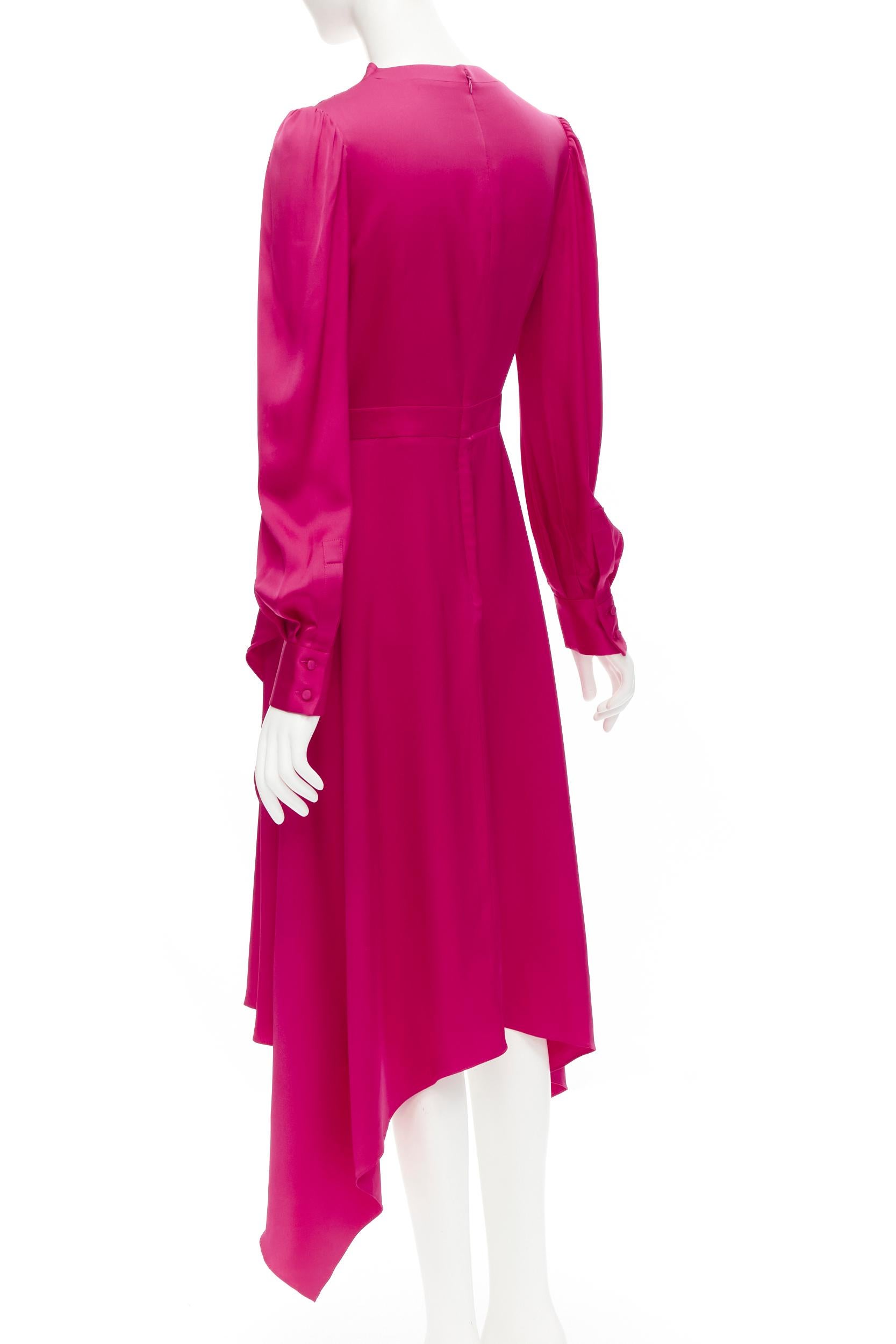 Pink ALEXANDER MCQUEEN 2019 pink silk puff sleeves pussy bow draped skirt dress IT42 For Sale