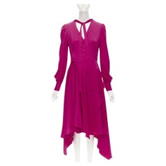 ALEXANDER MCQUEEN 2019 pink silk puff sleeves pussy bow draped skirt dress IT42