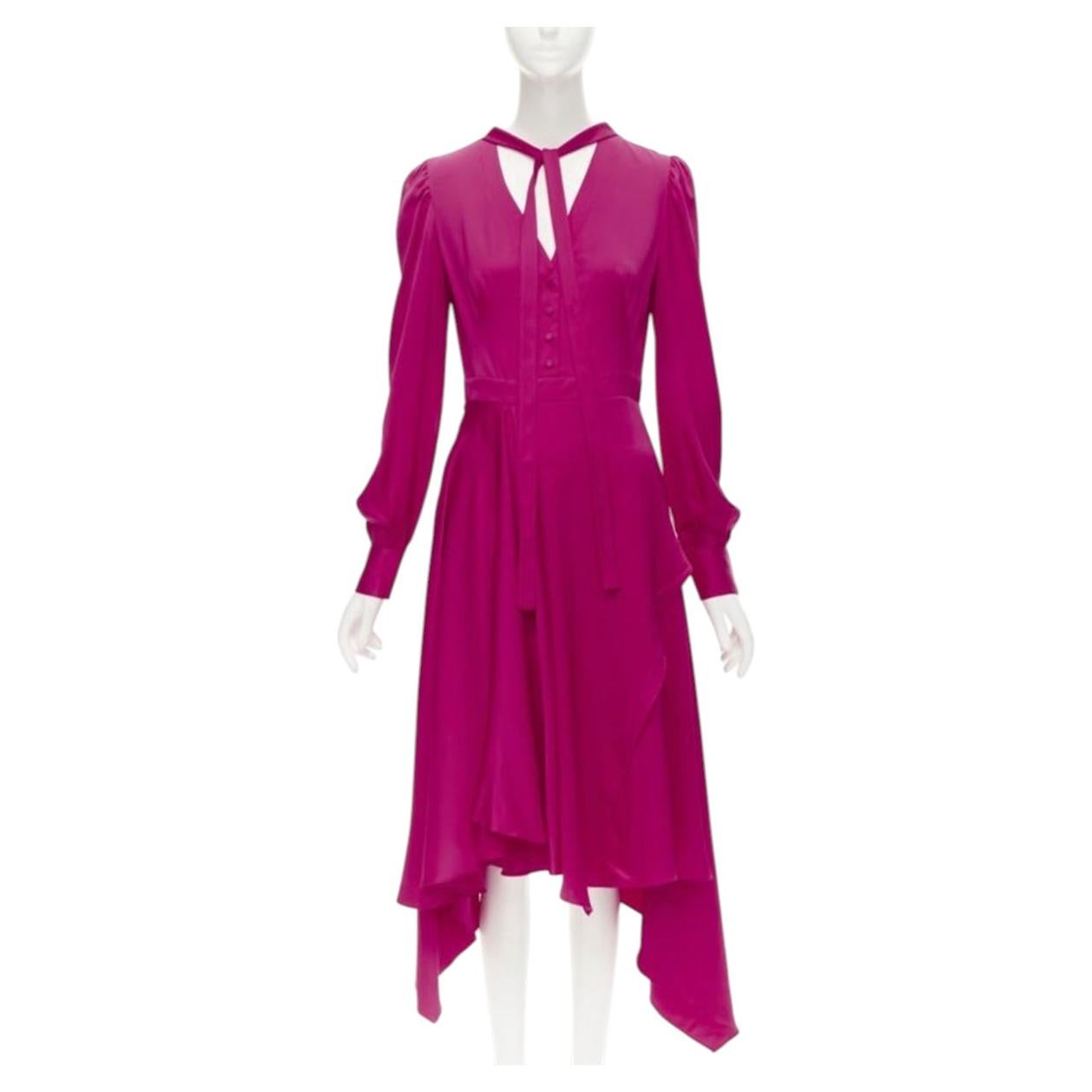 ALEXANDER MCQUEEN 2019 vestido falda drapeada con lazo de seda rosa con mangas abullonadas IT42 en venta
