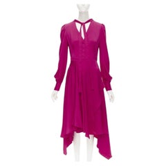 ALEXANDER MCQUEEN 2019 pink silk puff sleeves pussy bow draped skirt dress IT42