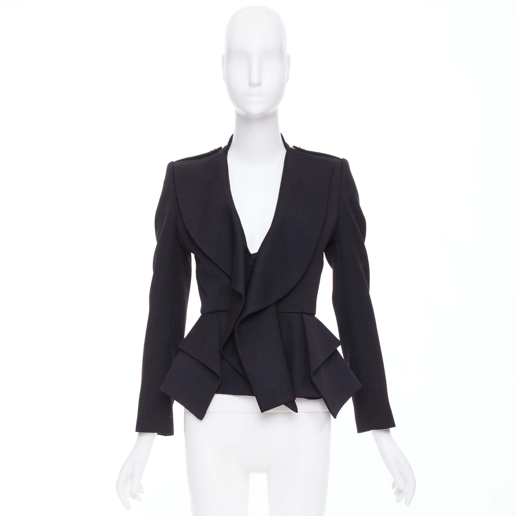 Alexander McQueen 2019 Sarah Burton in lana con volant e peplo, blazer aderente IT36 XXS in vendita 5