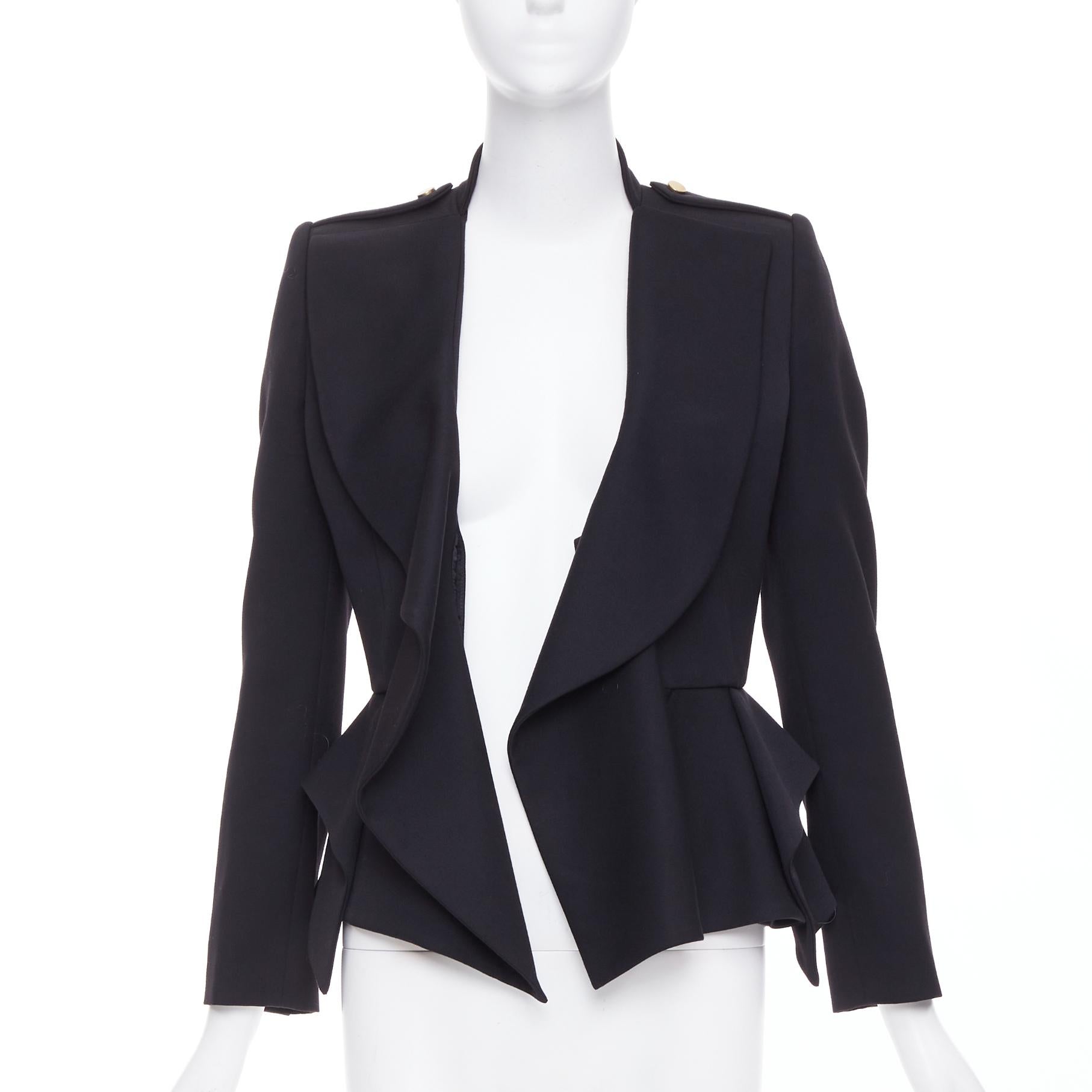 Nero Alexander McQueen 2019 Sarah Burton in lana con volant e peplo, blazer aderente IT36 XXS in vendita