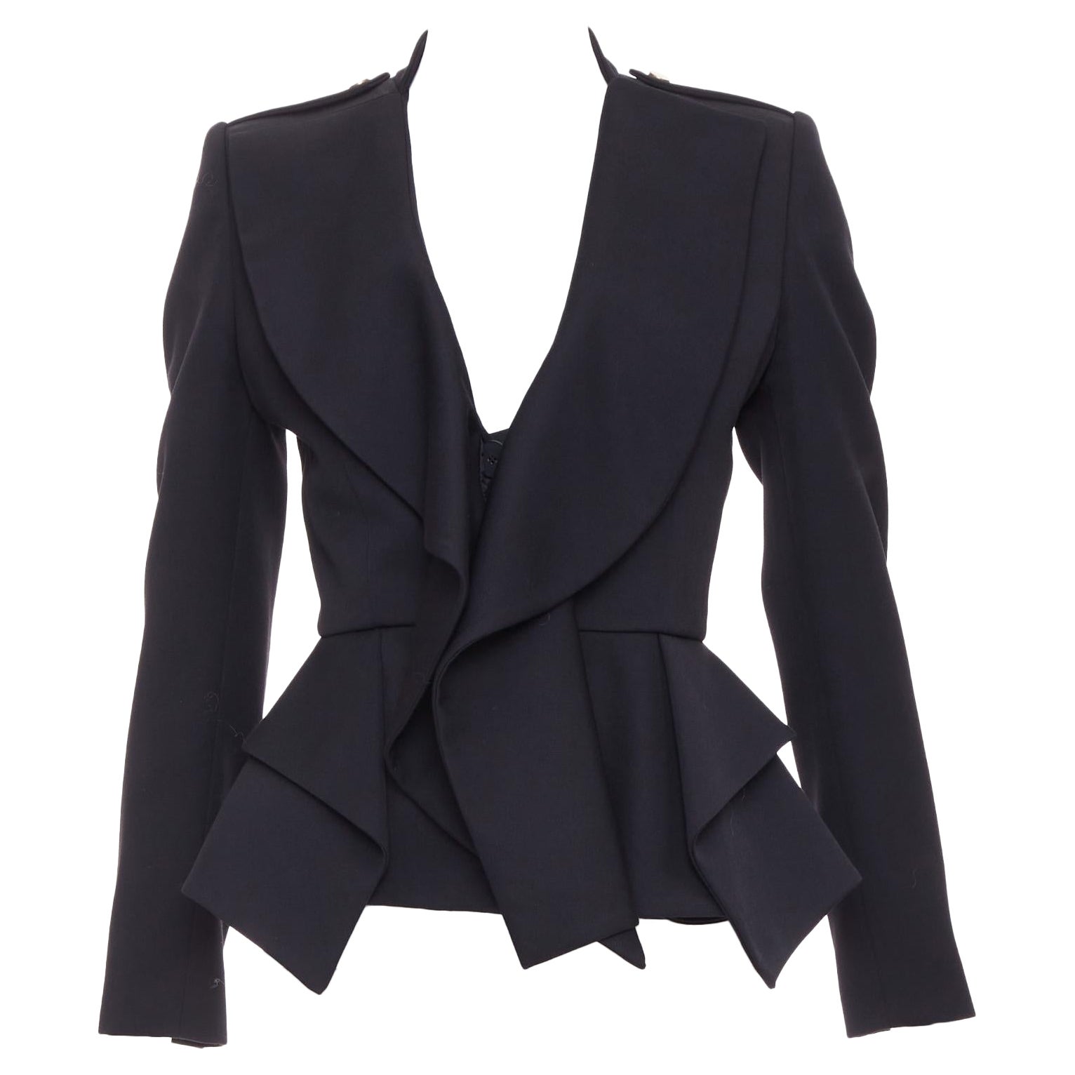 ALEXANDER MCQUEEN 2019 Blazer entallado con peplum de volantes de lana Sarah Burton IT36 XXS