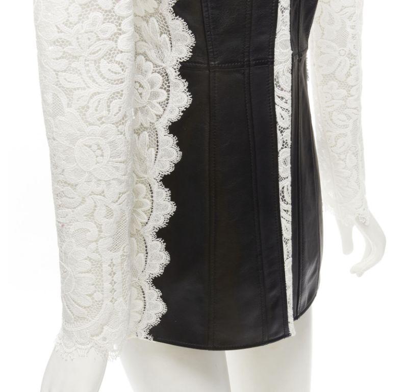 ALEXANDER MCQUEEN 2020 black lamb leather white lace trim blazer jacket IT38 XS For Sale 5