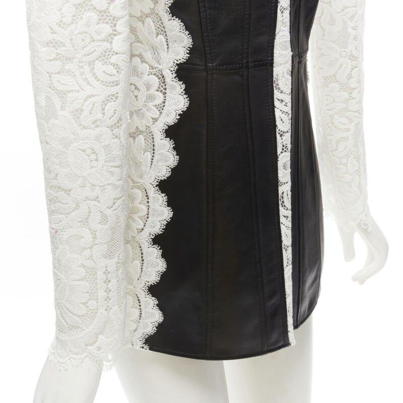 ALEXANDER MCQUEEN 2020 black lamb leather white lace trim blazer jacket IT38 XS For Sale 5