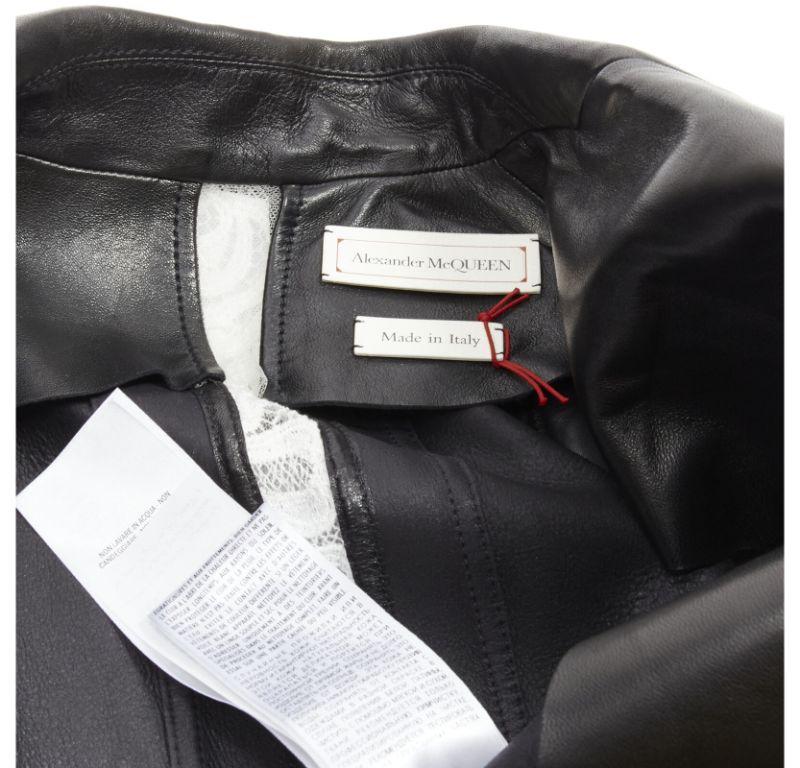 ALEXANDER MCQUEEN 2020 black lamb leather white lace trim blazer jacket IT38 XS For Sale 6
